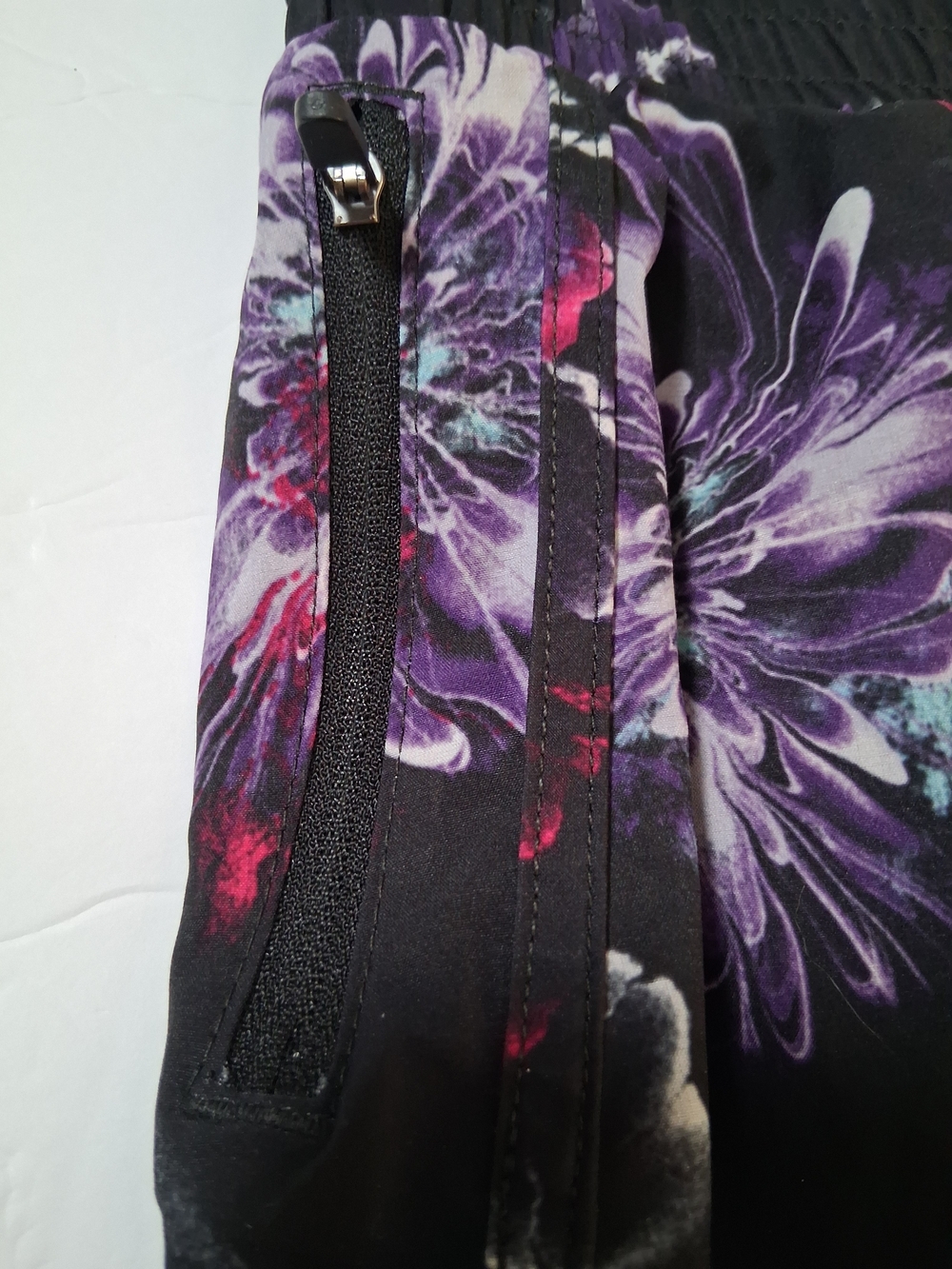 Avia Black Floral Athletic Shorts with Purple & Pink Accents - Picture 4 of 4
